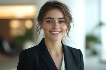 Wall Mural - Young Businesswoman Smiling Headshot in Black Blazer