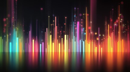 Poster - Colorful Audio Waveform with Bright Lights and Reflections