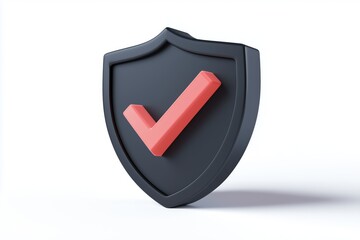 Fototapete - cartoon 3d Icon safety shield check mark perspective . black symbol security safety icon. Checkmark in minimalistic style. 3d vector illustration. white background