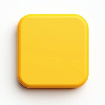 Blank Mobile application icon, button - yellow square with round corners. 3d rendering, white background