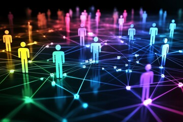 Poster - Colorful figures connected by lines illustrating social media networks and interactions