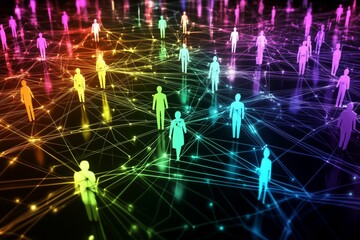 Poster - Colorful figures connected by lines illustrating social media networks and interactions