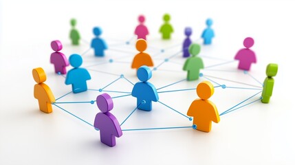 Poster - Colorful figures connected by lines illustrating social media networks and interactions