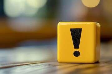 Poster - concentrate on a yellow block featuring an exclamation mark symbol signifying urgency on white