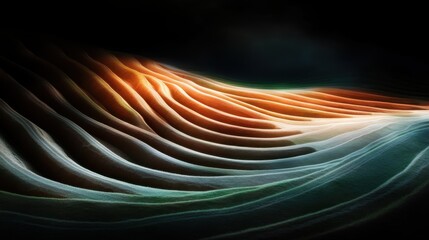 Poster - Warmly colored abstract waves gracefully traverse a dark background, forming a dynamic and fluid composition, evoking emotions of mystery and intrigue with artistry.