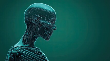 Aufkleber - Futuristic digital human profile with glowing circuits on a green background.