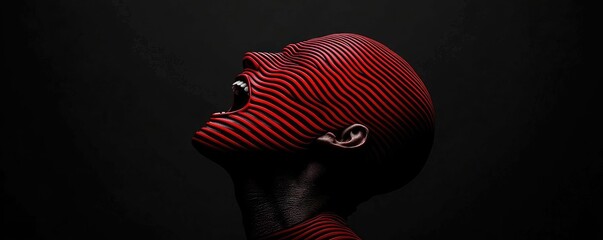 Poster - Abstract art concept with a figure in red stripes against a dark background.