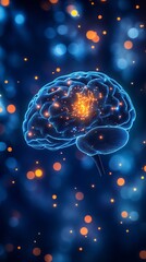 Poster - Detailed 3D brain model illustrating specific areas for neurosurgery with focus on central brain structures with copy space for text