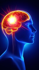 Poster - 3D brain visualization focusing on surgical hotspots within the brain stem and cortex with copy space for text
