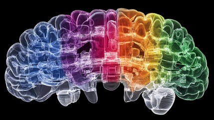 Poster - Detailed 3D rendering showing surgical access areas with color-coded brain sections for educational use with copy space for text