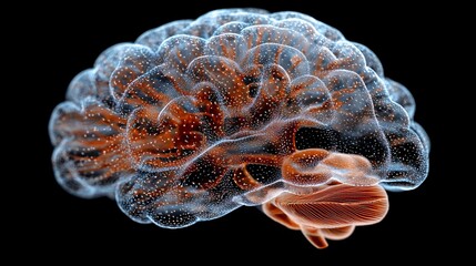 Poster - 3D visualization of brain structure focusing on lobes and surgical hotspots, with a semi-transparent overlay with copy space for text