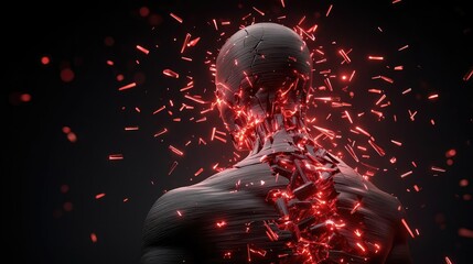 Poster - Abstract representation of human anatomy with glowing particles in a dark background.