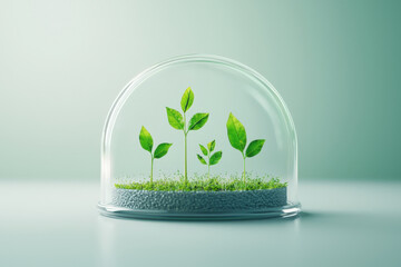 Canvas Print - image showcases plant life cycle, featuring various stages of growth under glass dome. This serene scene emphasizes beauty of nature and nurturing process of plants