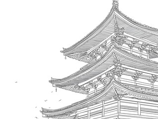 Minimalist Line Drawing of Traditional Japanese Pagoda Architecture