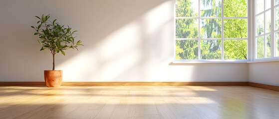 Bright and inviting room with a potted plant and natural light streaming through the window