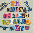 © Natalia - Letter newspaper. Alphabet font magazine made of cut paper. Cutout collage with text. News typography. Old halftone sticker. Uppercase symbols. Newsletter hand. Vector retro alphabetical icons set