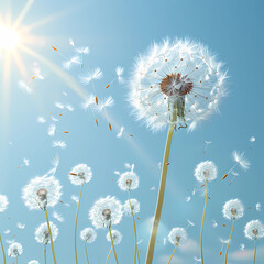 dandelion on blue background