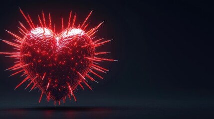 Poster - 3D glowing red heart with spikes, dark background, dramatic lighting.