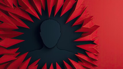 Poster - Abstract silhouette surrounded by sharp red spikes on a dark background.