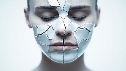 Poster - A cracked porcelain face symbolizing inner turmoil and emotional fragility.