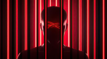 Poster - Abstract representation of identity and technology with red neon bars.