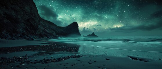 A beautiful night sky with a large mountain in the background