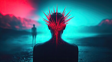 Poster - Surreal portrait showcasing vibrant colors and abstract forms emanating emotional depth.