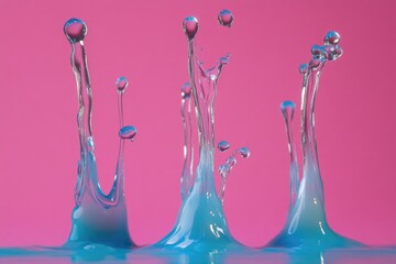 Canvas Print - Blue Water Splashes on a Pink Background