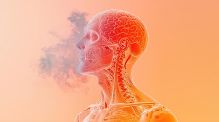 Poster - Stylized human anatomy with smoke, gradient background, symbolic representation.