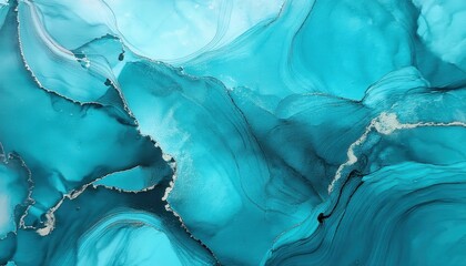 Poster - Ethereal Ocean Flow. Abstract Aerial Aqua Turquoise Background with Organic Textured Waves, Perfect for Calming Design Projects, Meditation Apps, and Spa Branding Concepts
