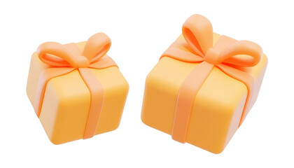 Wall Mural - flying two orange gift box 3d render icon isolated on transparent background cutout