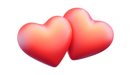 Wall Mural - two red heart 3d render icon isolated on transparent background cutout