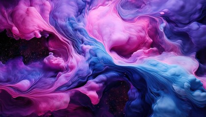 Poster - Ethereal Cosmic Nebula. Surreal Blend of Vibrant Magenta, Electric Blue, and Deep Purple Swirls in an Expansive Interstellar Landscape. Perfect for Futuristic Backgrounds Sci-Fi Concepts Celestial Art