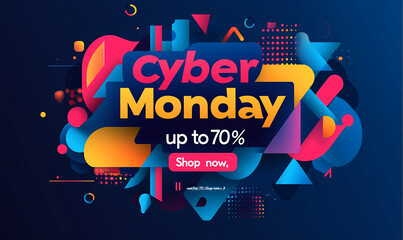 Poster - A flat vector design of the text Cyber Monday up to 70% off in bold geometric font on top
