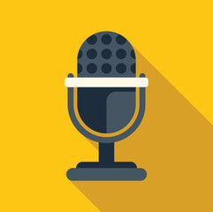 Poster - vintage microphone is broadcasting on yellow background, perfect for podcast, music recording, or au