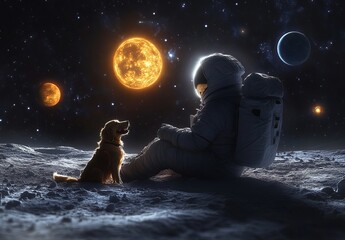 Astronaut and Dog on the Moon