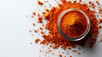 Sticker - Orange Powder in a Glass Bowl on a White Background