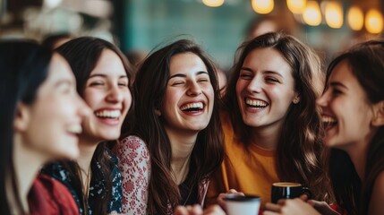 Five friends enjoying a joyful time together, sharing laughter and warmth in a casual setting.