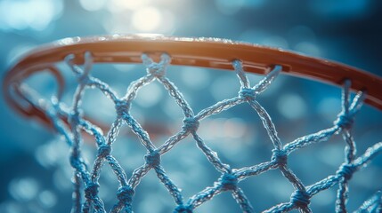 Sticker - Close-up of a Basketball Hoop Net with a Blue Sky Background