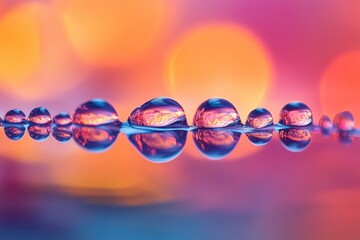 Poster - Water Droplets Reflecting a Blurred Sunset