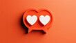 © altitudevisual - 3D illustration of a speech bubble icon with two heart shapes inside on an orange background, representing love or likes in digital communications and social media settings.