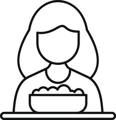 Poster - minimalist line drawing of a woman eating from a bowl placed on a table, representing mealtime or di