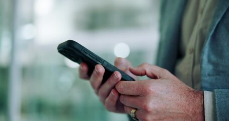 Aufkleber - Business, hands and typing with smartphone in office for text message, checking notifications and writing email. Professional, employee and phone for corporate research, communication and networking