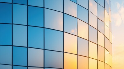 Poster - Modern Skyscraper Reflections in Urban Glass Facade
