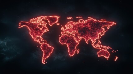Poster - Neon Digital World Map with Connections