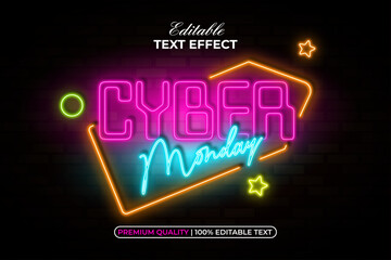Poster - Cyber Monday Text Effect Neon Light Sign Style. Editable Text Effect.