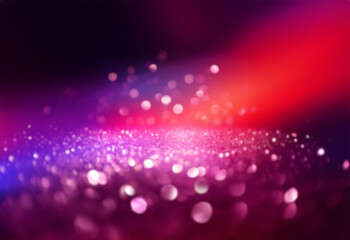 Poster - Pink glitter scattered against a black background with blurred circles of light.