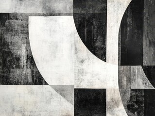 Poster - Abstract Black and White Composition with Geometric Shapes