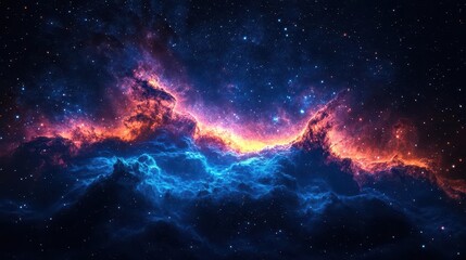 Wall Mural - vast cosmic scene filled with swirling galaxies and vibrant nebulae, stars twinkling across the deep blue universe, evoking a sense of wonder and exploration
