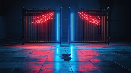 Poster - Neon Gates in Urban Night Setting